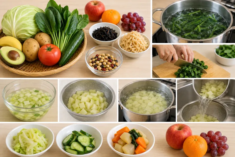 腎臓病におけるカリウム制限と、野菜のゆで抜き調理をイメージしたコンセプト画像